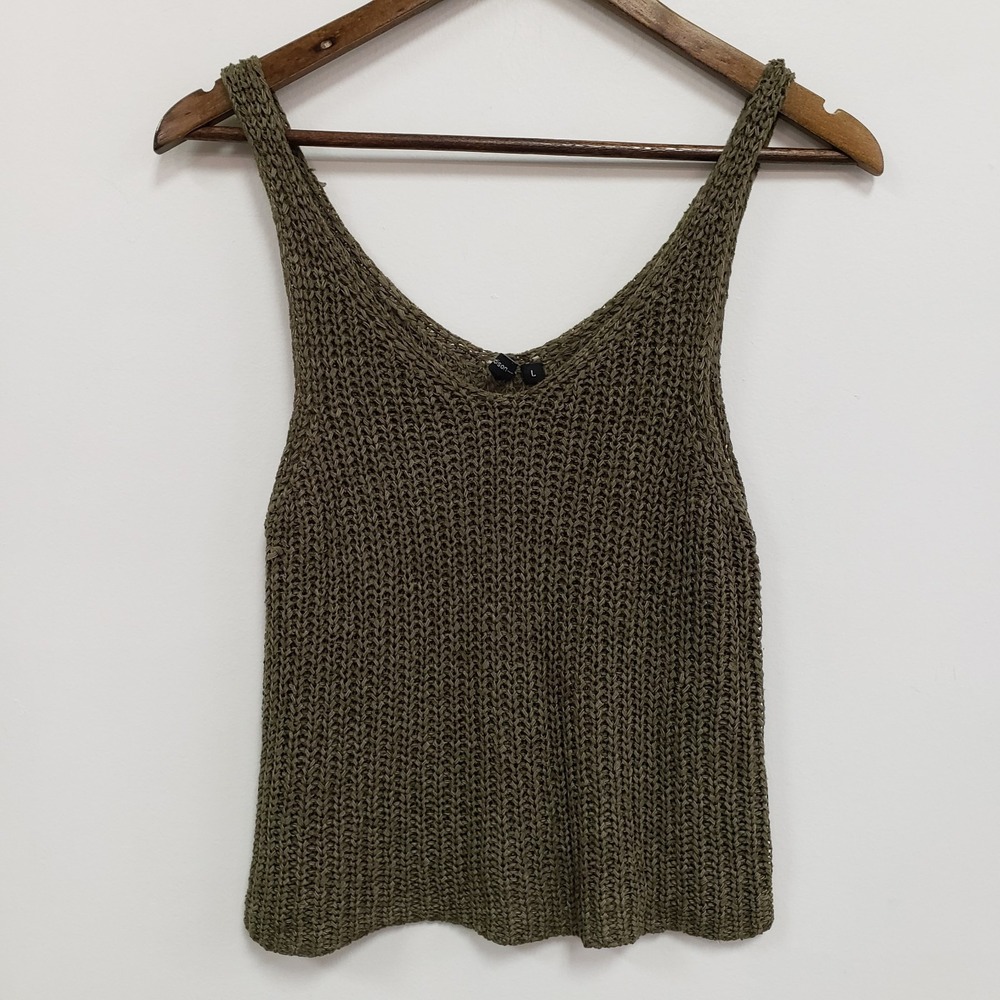Moon Madison Womens Open Knit Slouchy Forest Fairy Grunge Tank Top Size L Green‎